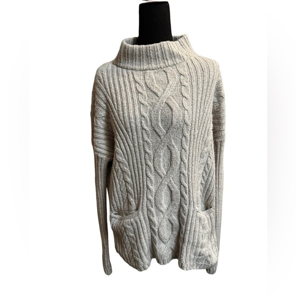 ABERCROMBIE & FITCH cable knit chunk women's oat Mock Neck Sweater SZ Small - Picture 12 of 14